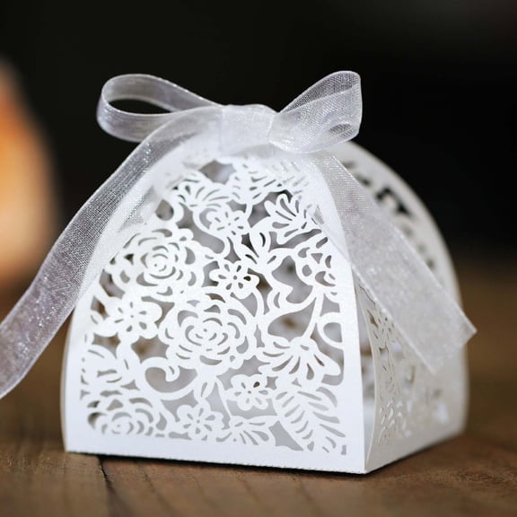 50pcs Wedding Laser Hollow Wedding Candy Box Rose Valentine’s Day Chocolate Candy Box