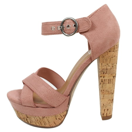 - Speed Limit 98 Women's Faux Suede Cork Platform Heel Sandal