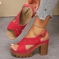 thumbnail image 3 of Rokment Womens Studded Platform Chunky High Heels Dress Sandals for Ladies 2026 Summer Trendy Leather Crooss-Band Open Toe Heeled Slingback Sandals Red Size 8, 3 of 6