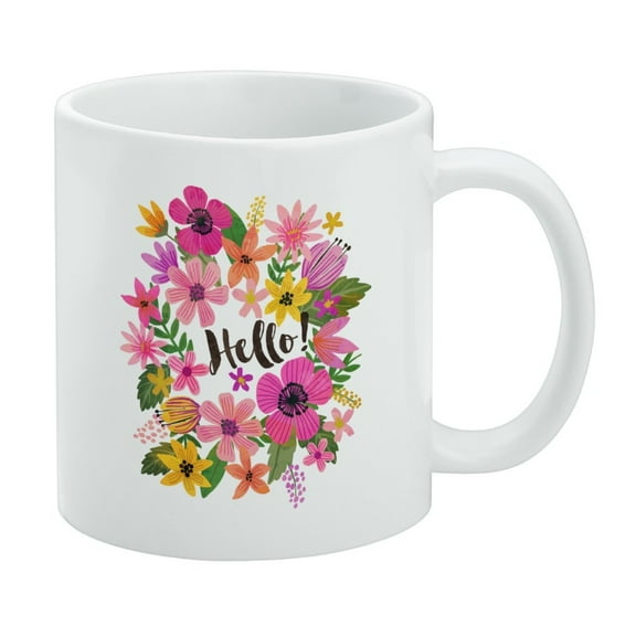 Hello with Pretty Flowers White Mug