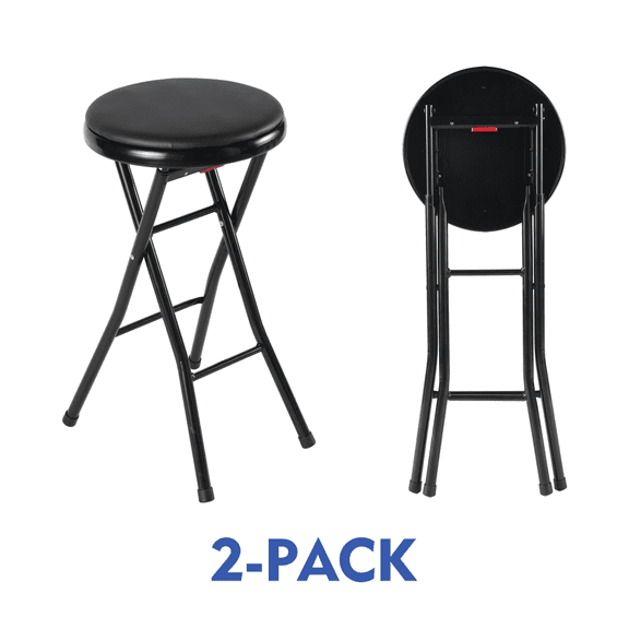 YANGXUN Set of 2 Vinyl Padded Folding Counter Stools Black Foldable Round Stools