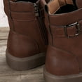 thumbnail image 3 of B91xZ Bottes d'Automne pour Femmes Bout Rond Bottes de Combat Lacets Compensés Moto, Marron 6.5, 3 of 5