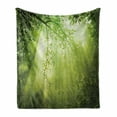 thumbnail image 1 of Forest Soft Flannel Fleece Throw Blanket, Rays of Sun Deep Dark in the Forest in Foliage with Effects Scenic Image Print, Cozy Plush for Indoor and Outdoor Use, 50" x 70", Green, by Ambesonne, 1 of 6
