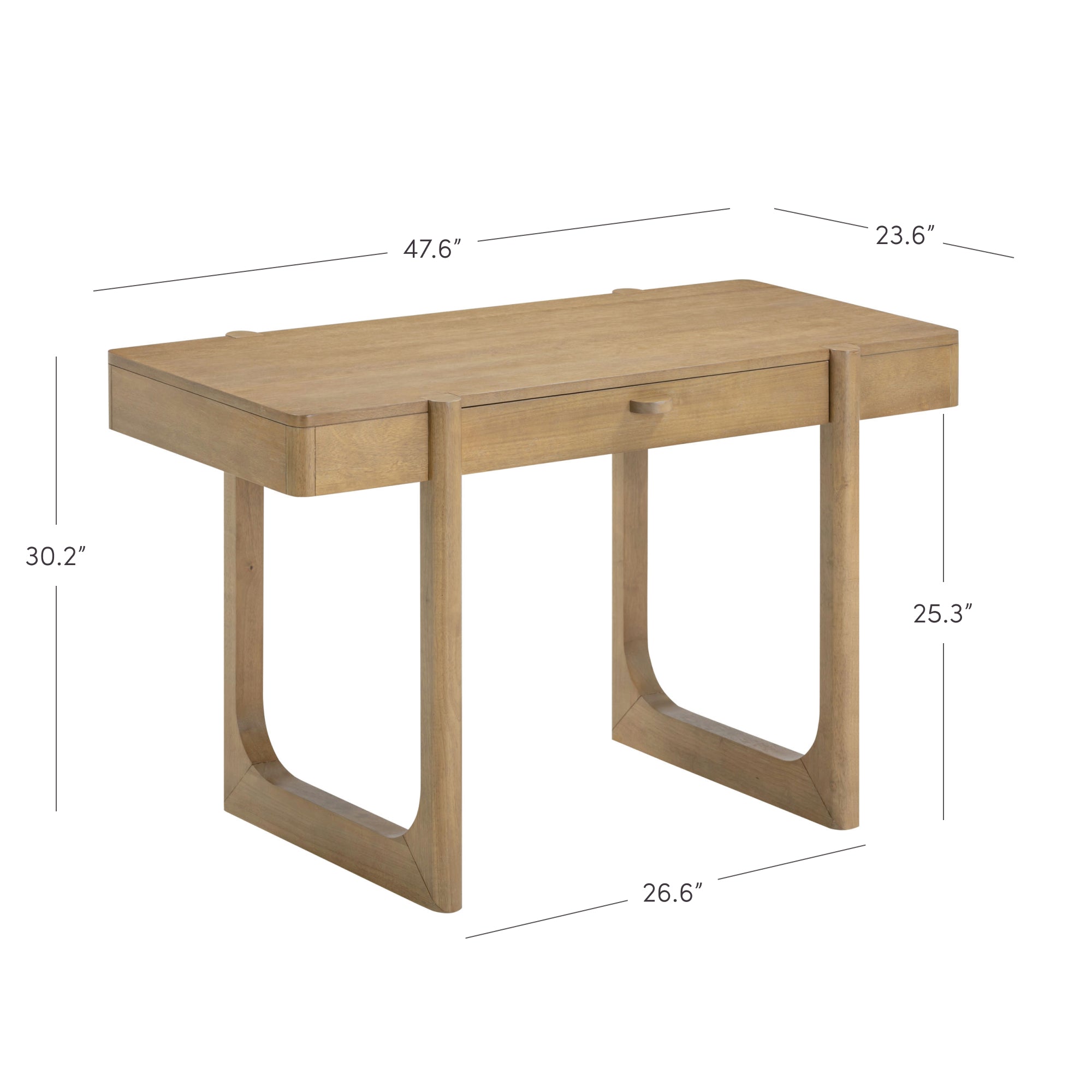 Nathan James Haley Mid Century Modern Home Office Desk, Solid Wood Writing Desk with Drawer and Rounded Legs, Light Brown