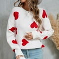 thumbnail image 4 of Valentines Sweaters for Women Peach Heart Pattern Crewneck Sweater Soft Knit Long Sleeve Pullover Casual Comfortable Jumper Top White XL, 4 of 8