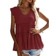 thumbnail image 3 of Liacowi Women Junior Pleated Ruffle Swing Tops Vest Casual Sleeveless V Neck  Summer Loose Blouses Shirts, 3 of 8