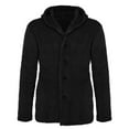 thumbnail image 5 of Domuza Men's Fuzzy Sherpa Jacket Fluffy Fleece Open Front Cardigan Button Down Hooded Coat Fall Winter Warm Thicken Lined Soft Comfy Outerwear Black 2XL, 5 of 5