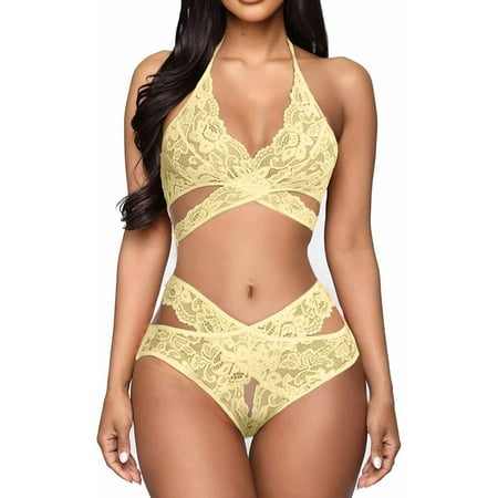 

Floleo Clearance Ladies Fashion Sexy Temptation Lingerie Lace Neckband Babydoll Underwear Deals