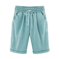 thumbnail image 6 of Ladies Summer Plain Drawstring Elastic Waist Bermuda Shorts Casual Knee-Length Curling Short Hot Pants Womens Pockets Five Point Trousers, 6 of 8