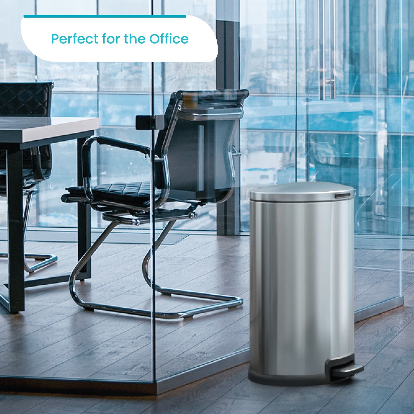 Home Zone Living 12 Gallon Semi-Round Stainless Steel Kitchen Trash Can with Step Pedal and Soft Close Lid, Silver