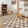 thumbnail image 6 of RUG ROBOT 6'x9' Area Rugs for Living Room, Washable Non-Slip Checkered Rugs for Bedroom, Dining Room, Soft Low-Pile Classic Farmhouse Geometric Indoor Large Accent Carpet, Brown, 6 of 10