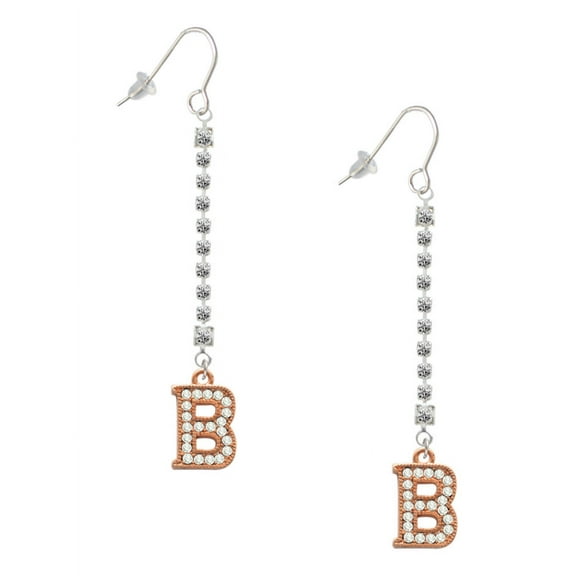 Delight Jewelry Rose Goldtone Crystal Initial - B - Silver-tone Long Sparkle Dangle French Earrings