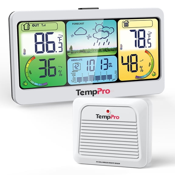 TempPro TP280BW 1000FT Home Weather Stations Wireless Indoor Outdoor Thermometer, Indoor Outdoor Weather Station (Formerly ThermoPro)