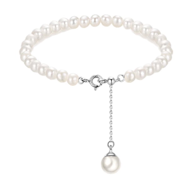 Pulseras de Perlas,Pulseras De Perlas Ajustables Universal Mujer Fiesta,Hebilla deslizante libre elástica de joyería blanca redonda,Colgante Plata Cobre Eslabón Simple,Elegancia Moda Fiesta