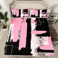 thumbnail image 2 of Manfei Abstract Geometric Graffiti Queen Sheet Sets,Retro Splash Ink Flat Sheet,Pink Black Stripes Queen Fitted Sheet For Girls Kids,Ultra Soft Home Decor,4pcs, 2 of 7