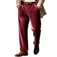 thumbnail image 2 of Men's British Style Velvet Suit Pants, Straight Leg Retro Dress Trousers with Expandable Elastic Waist and Pockets, Business Casual Office Pants for Daily Wear Wine L, 2 of 8