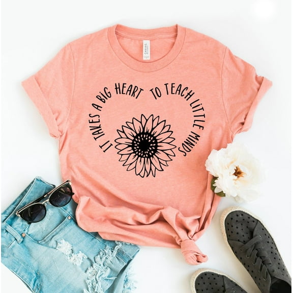 It Takes A Big Heart To Teach Little Minds T-shirt Teacher Shirt Preschool Gift Women's Elementary Top Teaching Shirts Student Tshirt Kindergarten Tee