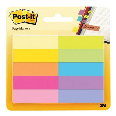 Post-it Page Markers, 1/2 in x 1 3/4 in, Assorted Bright Colors, 50 Sheets/Pad, 10 Pads/Pack (670-10AB)