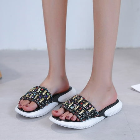 

HIBRO Women s Platform Slippers Summer Fashion Rhinestone Leisure Beach Sandals And Slippers