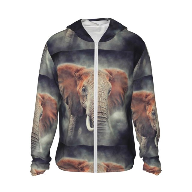 Fotbe Elephant in Smoke Chaqueta con Protección Solar UPF 50+ para Hombre y Mujer, Camisa con Capucha y Bolsillos-X-Large