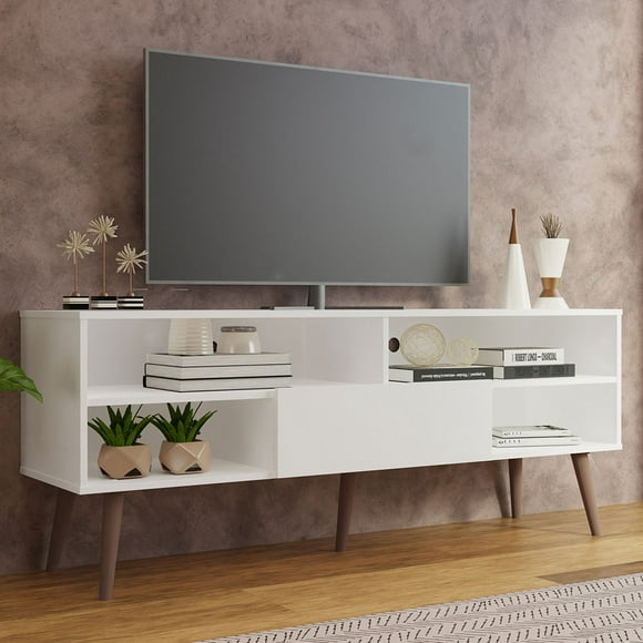 Madesa Modern TV Stand with 1 Door, 4 Shelves for TVs up to 65 Inches, Wood Entertainment Center 23'' H x 15'' D x 59'' L