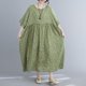 thumbnail image 1 of Vestido vintage de lino de algodón para mujer, estampado floral, cuello redondo, media manga Irfora Verde, 1 of 7
