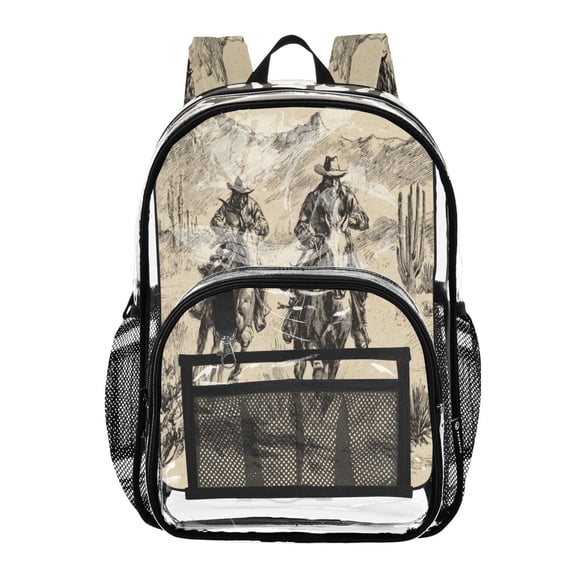 PVC Transparent Backpacks Clear Backpack for Travel and Outings Vintage Cowboy Illustration