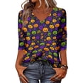 thumbnail image 3 of Halloween 3/4 Sleeve V Neck Shirt for Women Funny Halloween Graphic Tee Fall Winter Loose Fit Tops, 3 of 5