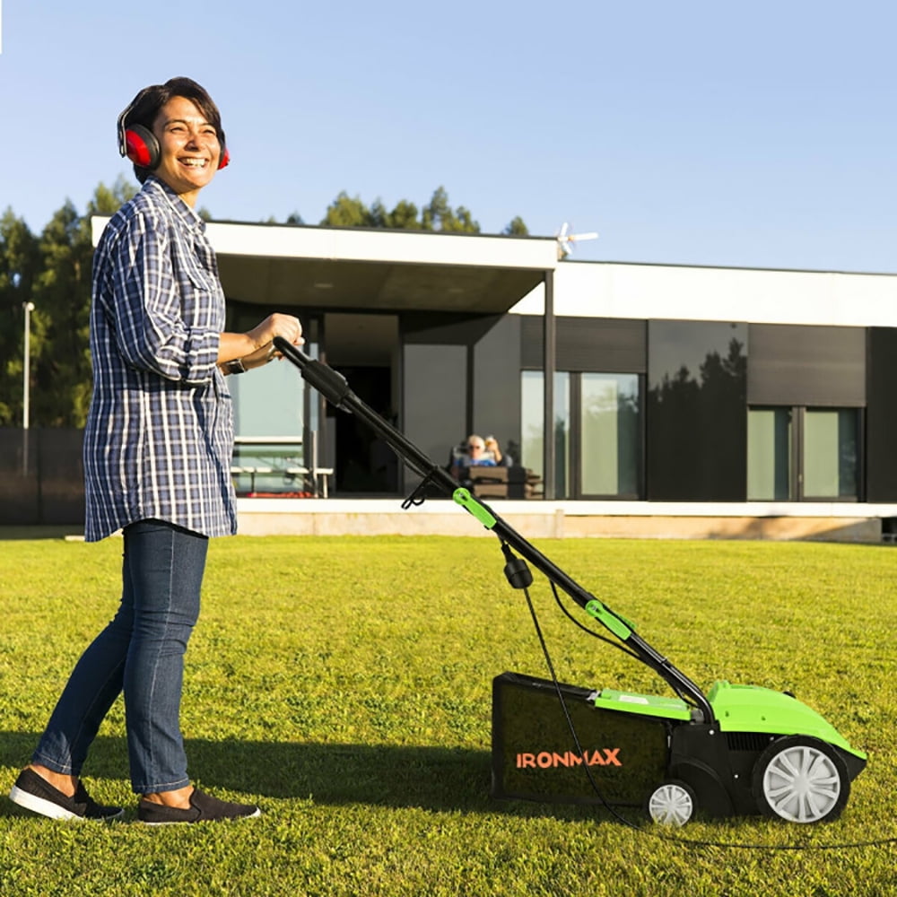 Spaco 13 Inch 12 Amp Electric Scarifier with Collection Bag and Removable Blades, Outdoor Tools for Garden, Backyard, Garden Care Tools for Lawn-Green