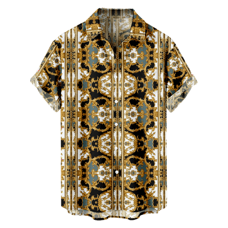 

MLFU Men s Summer Beach Black Gold Hawaiian Shirts Button Up Shirt Tops