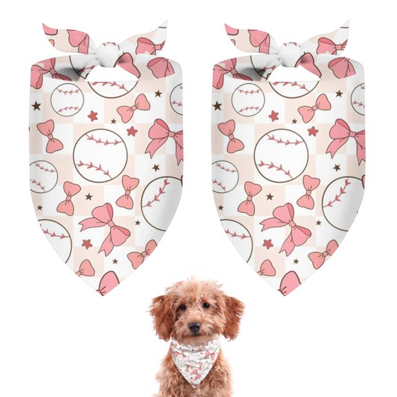 Dog Bandana 2 Pack,Pink Baseballs with Bows Pattern Bandanas for Dogs,Cat Bandana,Small/ Large Dog Bandana 2 Size,Dog Bandanas