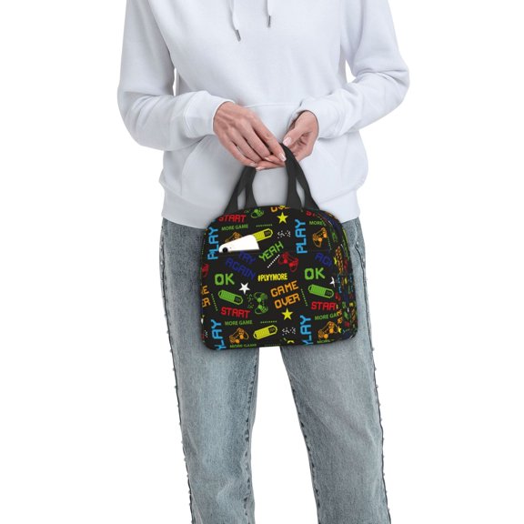 Ratiio Pixel Game Print Lunch Bag Lunch Box Insulated Lunch Bag Adult Lunch Box for Men and Women