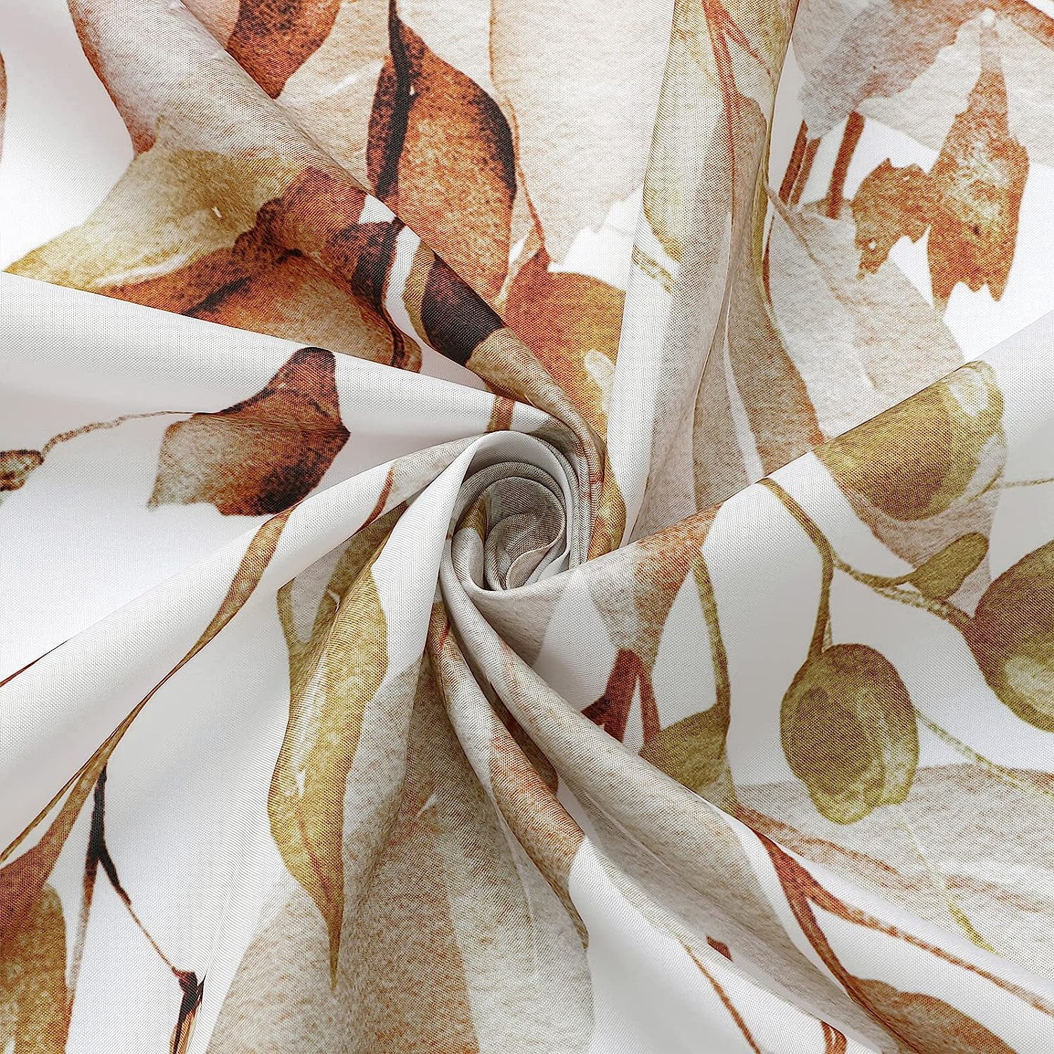 Extra Long Shower Curtain 72 x 84, Brown Floral Shower Curtain for Bathroom, Watercolor Plant Eucalyptus Leaves Fabric Shower Curtain Set with Hooks
