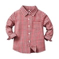 thumbnail image 4 of FINALGANG Kids Lapel Collar Gingham Plaid Long Sleeve Button Front Shirts Festival Daily Regular Fit Soft Pocket Casual Blouses For Boys Girls Soft Top Red 10-11 Years, 4 of 5