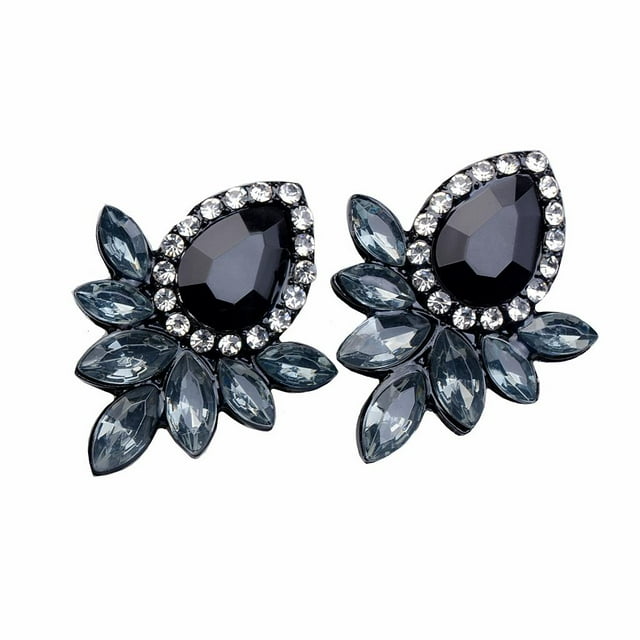 Pendientes de cristal negro de la flor Jinwen para boda Mujer
