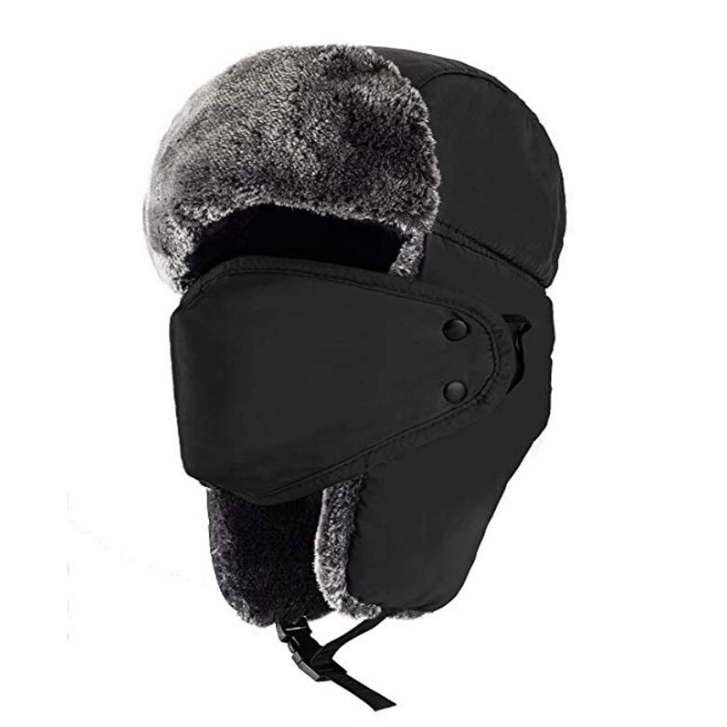 OMECHY Faux Fur Trapper Winter Hat Ear Flaps Windproof Mask Chin Strap Unisex 