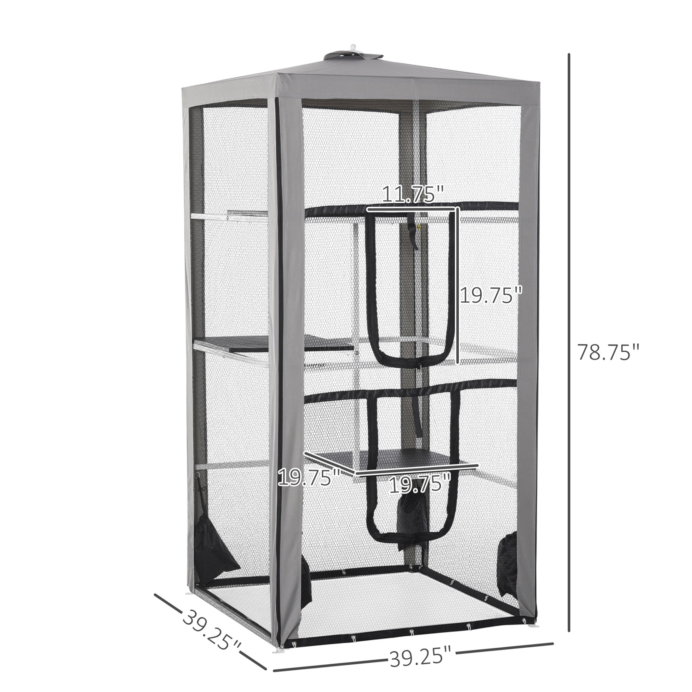 JERFIT Large Outdoor Cat Enclosure with 3 Platforms, Grey Metal Indoor Outdoor Cat Playpen Cage for Multiple Cats, Heavy Duty Catio with Zippered Door