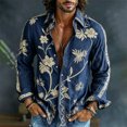 thumbnail image 2 of Men's 70s Retro Floral Long Sleeve Shirt Bohemian Loose Casual Hippie Top Vacation Holiday Travel Blouse, 2 of 5