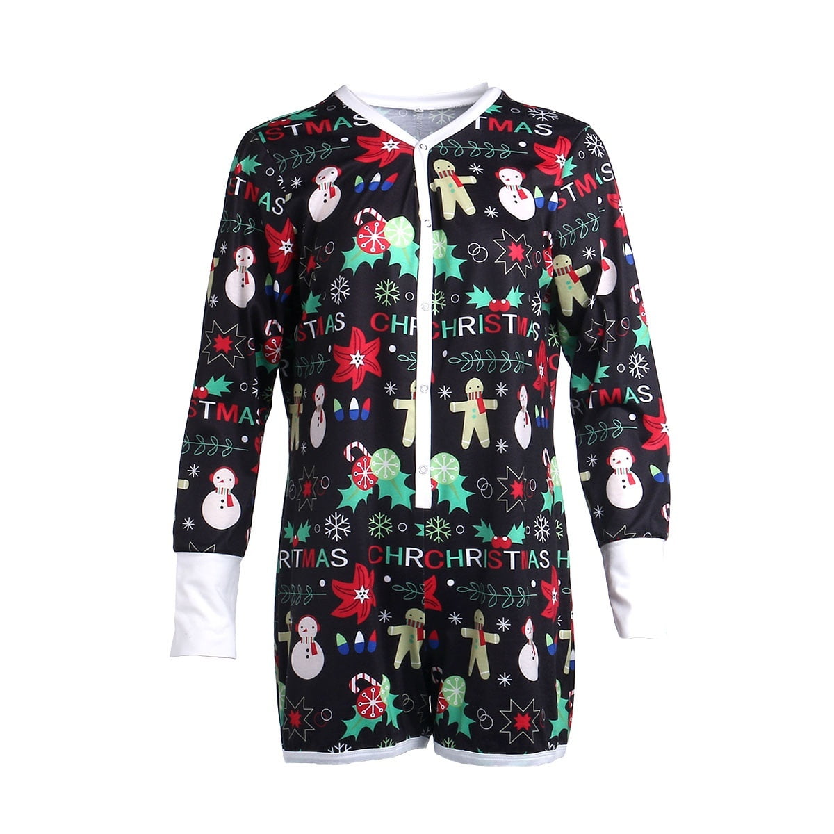 Women Pajamas Romper Fall Christmas Snowmen Printed Long Sleeve Loose
