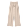 thumbnail image 4 of Hurxie Plus Size Pants for Women Drawstring Waist Wide Leg Palazzo Beach Pants with Pockets Beige,2XL, 4 of 6