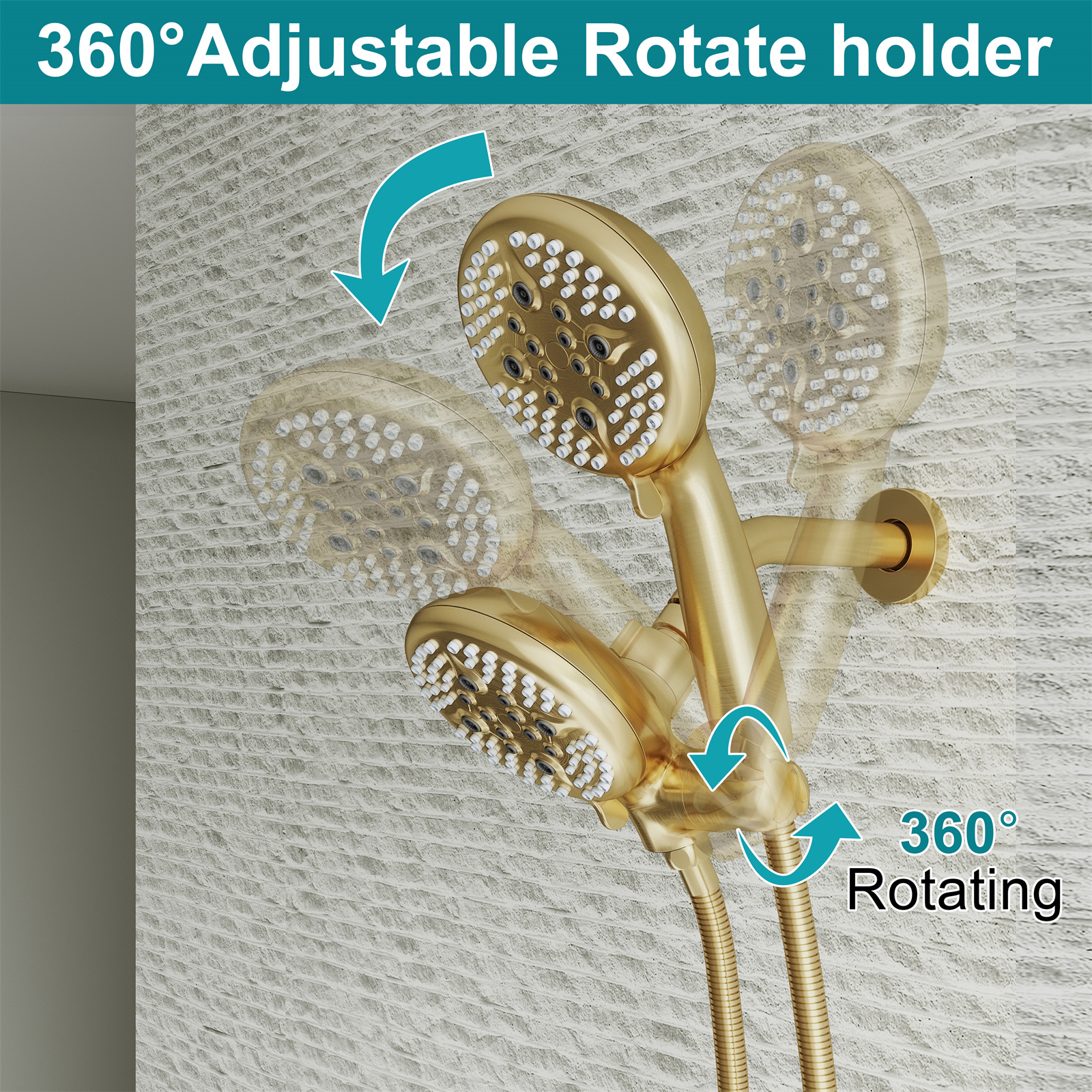 ANGELES HOME Bathtub Shower Faucet Set with Tub Spout, 2-in-1 Dual Shower Head System with Handheld Spray Combo, 5-Mode, Valve Trim Kit, Brushed Gold