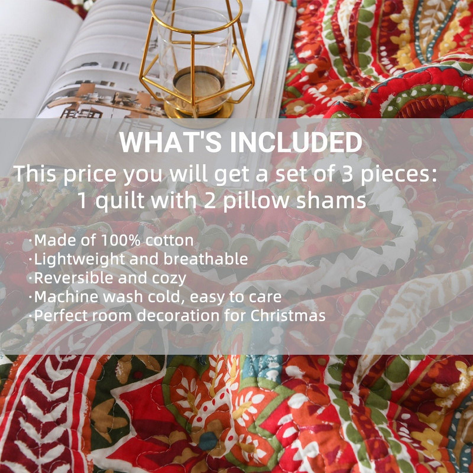 Visimisi 100% Egyptian Cotton Bedspread Quilt Sets Reversible Bedding Coverlet Sets Comforter, Floral Paisley Bedspread (Red, King Size)