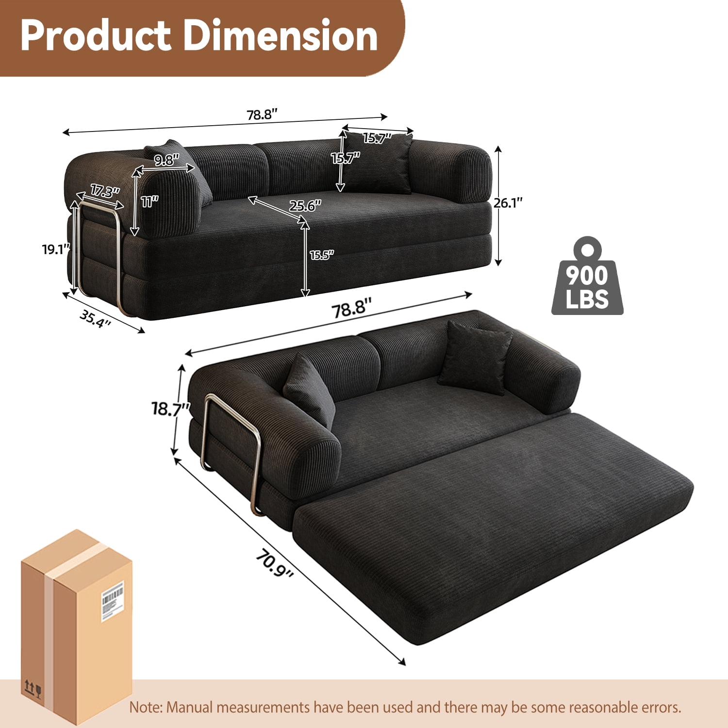 Eyisean 78.8" Corduroy Convertible Sofa Bed with Stainless Fixed-Shape Frame, 4-in-1 Boneless Loveseat with Pull-Out Bed, Lounge Futon Sofa Couch Floor Mattress for Living Room, No Assembly Required