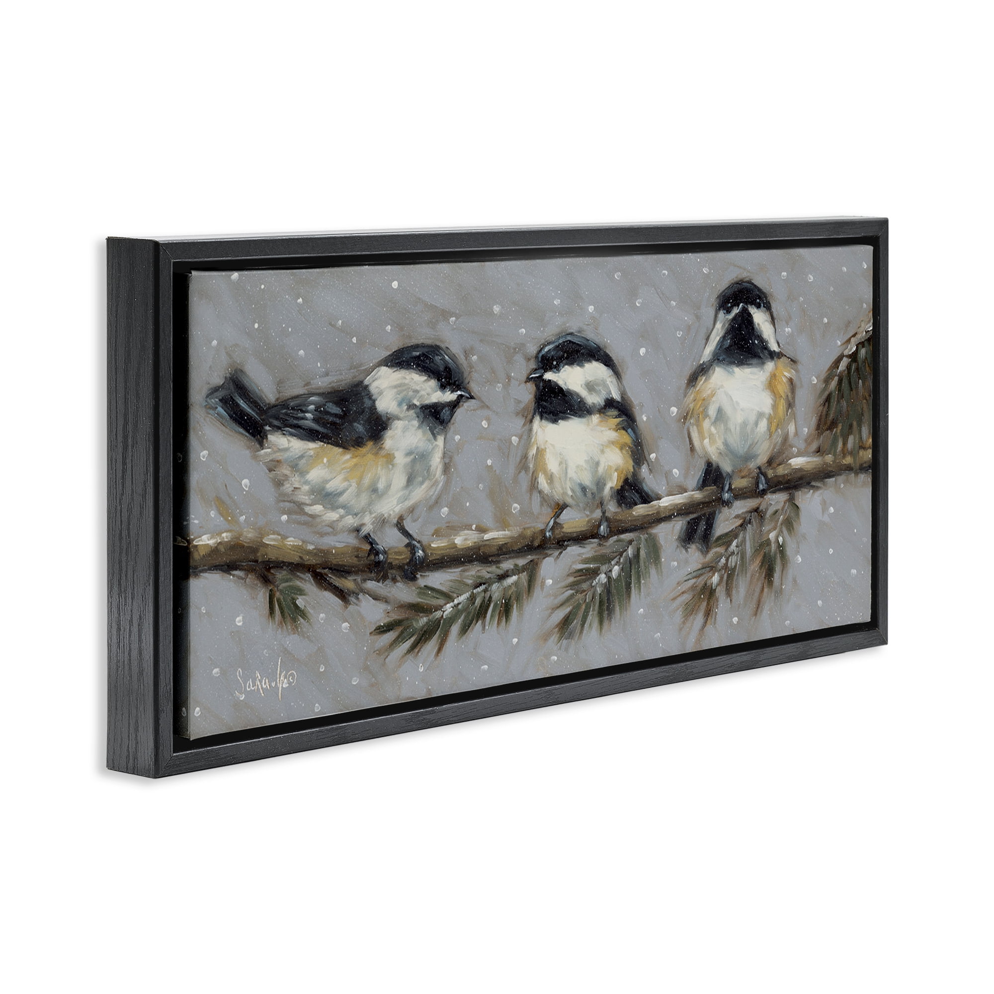 Stupell Industries Winter Bird Trio Animals & Insects Painting Black Floater Framed Canvas Art Print Wall Art, 31 x 14