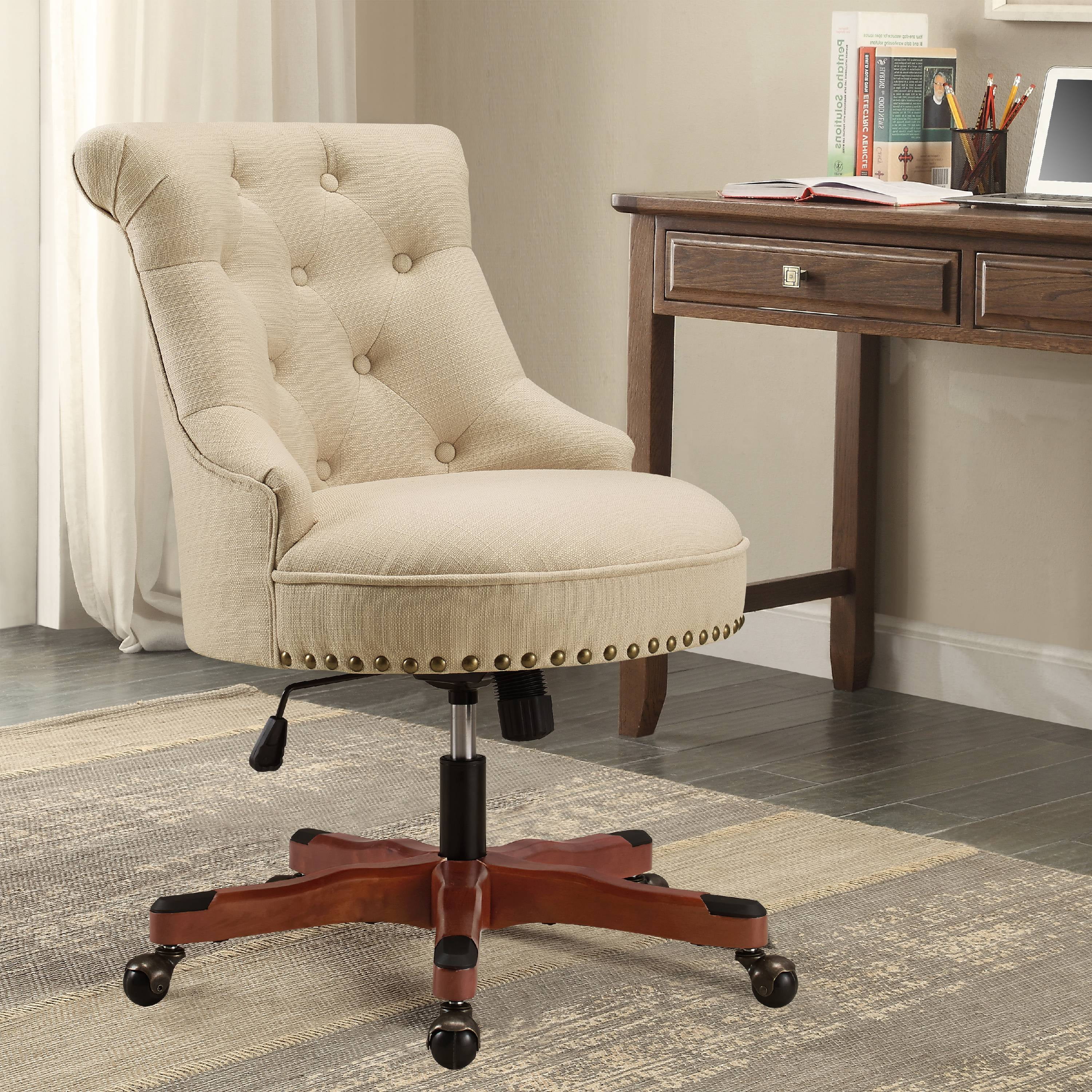 Executive Office Chair Upholstered Armless Wood Base Wheels Desk