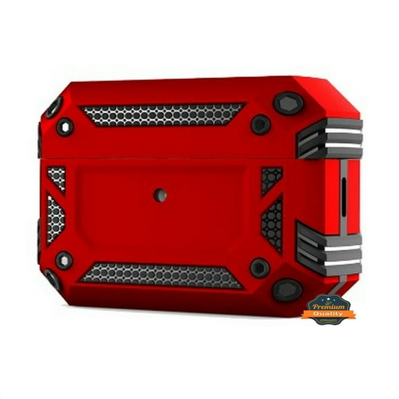 For Apple AirPods 4 Hybrid ShockProof with Metal Hook Military Full Body Rugged Shockproof Hard Shell Protective, Airpods Case fit Airpods 4 - Red