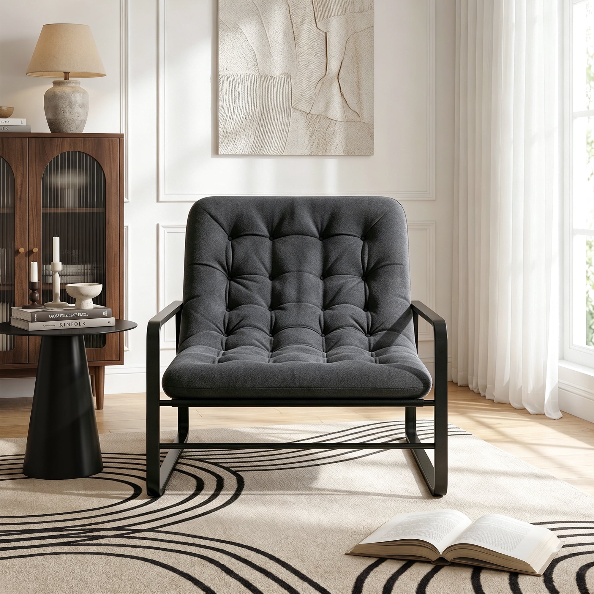 MAYEERTY 41.7" Gray Boucle Metal Frame Accent Chair, 350LBS High Density Sponge Lounge Chair for Living Bedroom Balcony