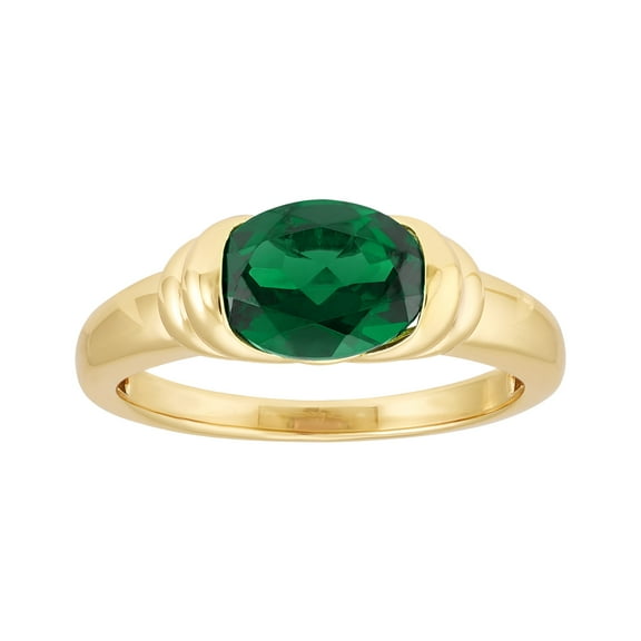 Brilliance Fine Jewelry Oval Simulated Emerald Ring in 14KT Gold Plated Sterling Silver