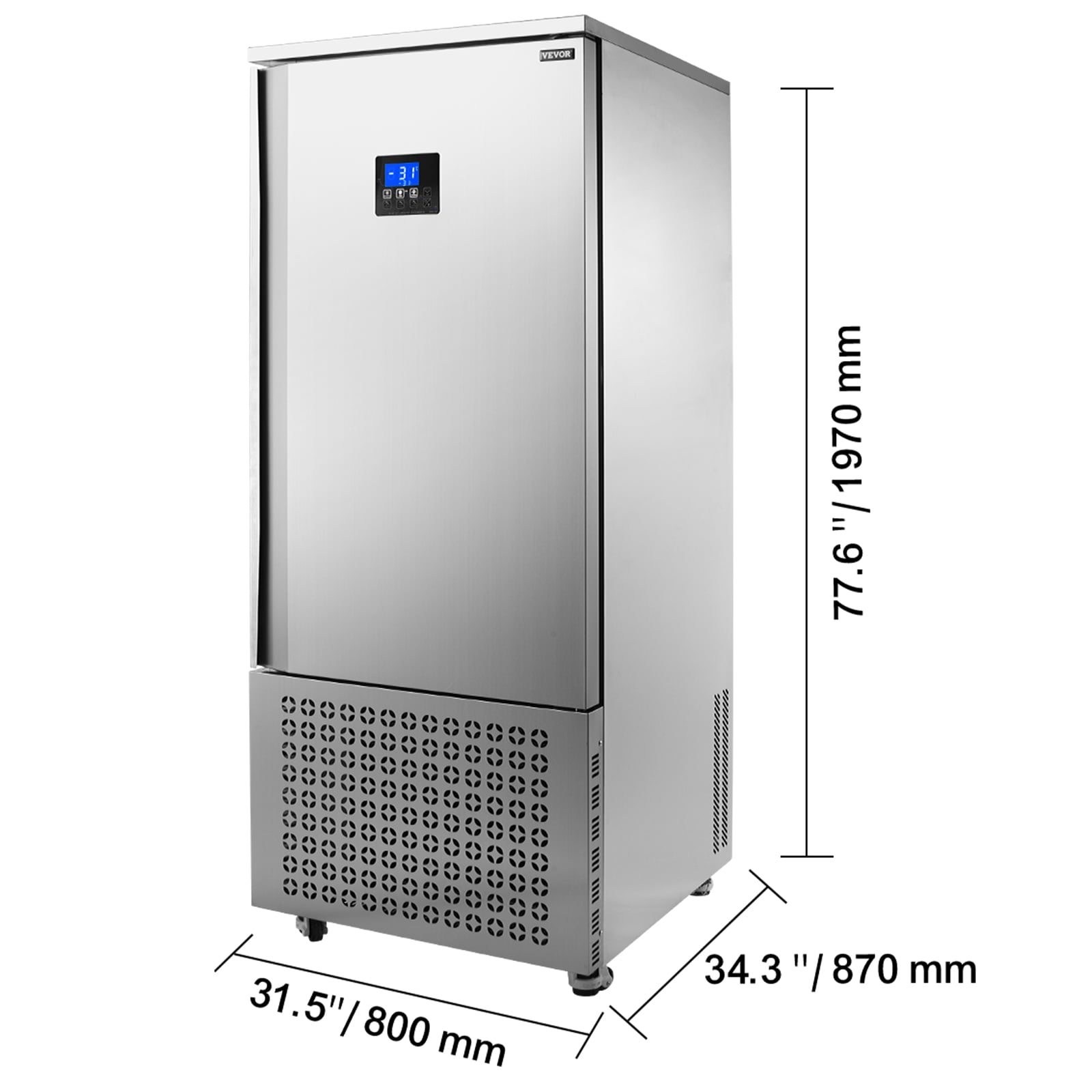 VEVOR Commercial Blast Freezer, 370 L / 13.1 Cu.ft Blast Chiller with 15 Trays, Blast Chiller Freezer Chest with 4 Freezing Modes, Stainless Steel Food Blast Freezer with Casters for Restaurant