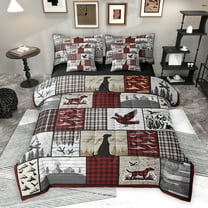 Homewish Rustic Dog Duck Twin Bedding Sets 7-Piece for Men, Jungle Hunting Bedding Comforter Set, Vintage Grey Red Patchwork Reversible Sheet Sets, Breathable Home Decor